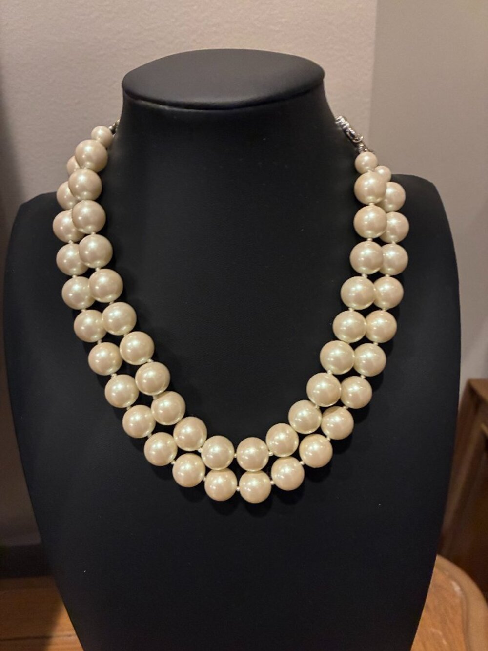 NWT Talbots Double Strand Cream Pearl Necklace Silver Adjustable Clasp 18"